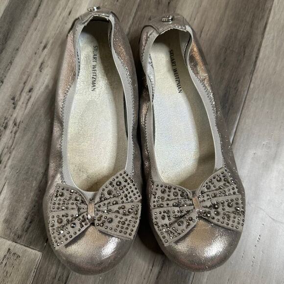 Stuart Weitzman Girls Fannie Glitzy Ballet Flat Pewter Gray Size 3 - Picture 2 of 8